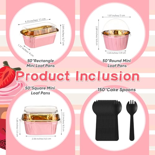 Baderke 150 Pcs Pink Mini Cake Pans with Lids Spoons, Disposable Ramekins
