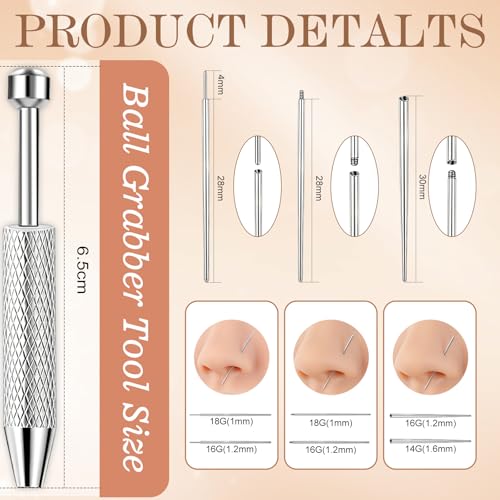 ONESING 2Pcs Piercing Ball Grabber Tool for Changing Jewelry, Stianless Steel Flat Back Earring Applicator Internally Threaded Push Pin Piercing Grabber Tool - color: Silver-H