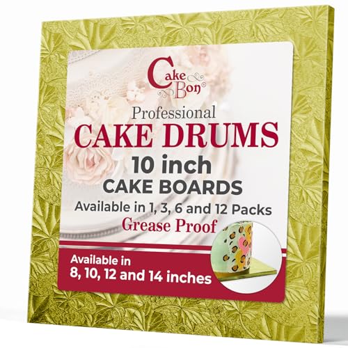Cakebon Cake Boards 10" Gold Square Cake Drums 1/2" Wrapped Edge 1Pack - color: Gold, size: 10 Inch