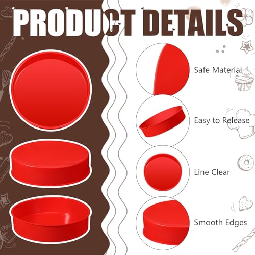 Teenyyou 2 Pcs Silicone Cake Pan Round Baking Cake Molds Non-stick Quick Release Suitable for Cheesecake Puddings Party Favors(Red,10 Inches)