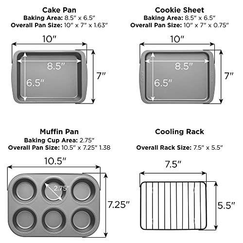 Ecolution Non-Stick Toaster Oven Bakeware Set 4-Piece, Carbon Steel, Easy to Clean and Perfect for Single Servings, Gray - color: Gray