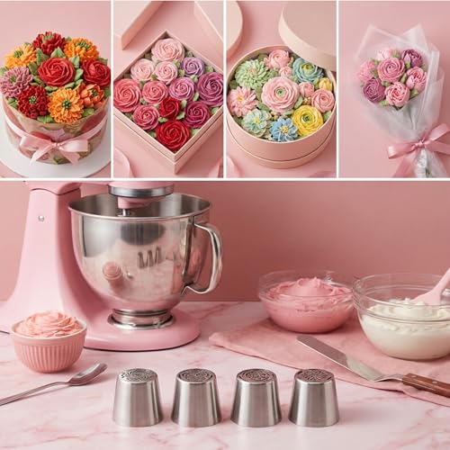 4 PCS Stainless Steel Extra Large Russian Piping Tips Set - style: tulips