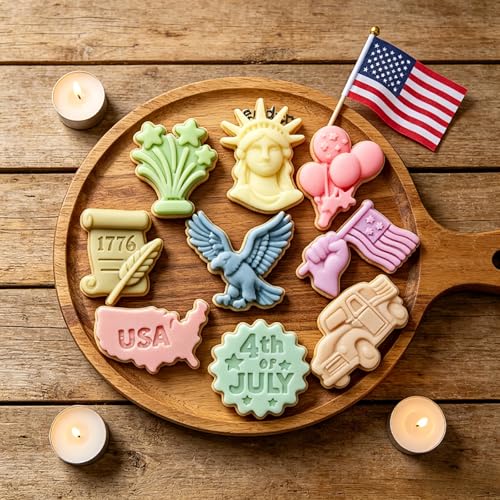 2 Pack Independence Day Silicone Molds, 9-Cavity 4th of July Theme Chocolate Molds Shape Tray for Jello, Mini Cakes, DIY Desserts, Candy, Ice, Pudding, Baking Resin Craft Decor