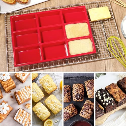 2 Pack Silicone Mini Loaf Pans - 9 Cavity Non-Stick Baking Mold for Bread, Cake, Meatloaf & Brownies | Food Grade BPA Free | Dishwasher Safe