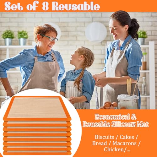 Nuanchu 8 Pcs Silicone Baking Mat Non-stick Baking Half Sheet, Orange - color: Orange