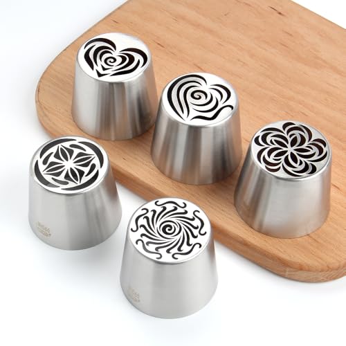 5 Pieces Stainless Steel XXL Russian Icing Nozzle Kit with 1 Ruffle Tip - color: SILVER SET13