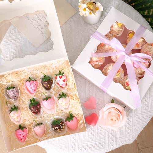 Moretoes 35pcs 10x10x2.5in Auto-Popup Pie Boxes, Cookie Boxes with Window