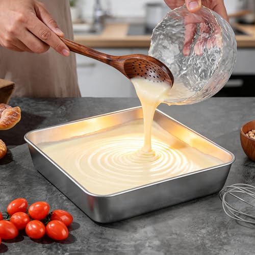 LIANYU 8 Inch Square Cake Pan with Lid, 4 Pack Lasagna Baking Pans Set - size: 8 x 8 Inch