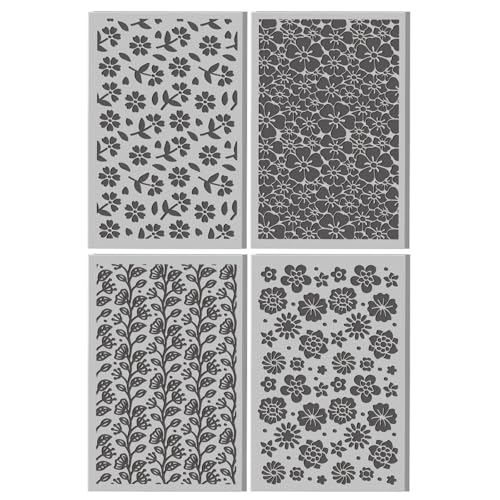 4 Sheets Simple Flowers Clay Texture Mat Artistic Patterns Polymer Clay Texture Sheets DIY Tools for Pottery Earring Jewelry Making Stamp Engraving Machines, 3.9x2.6inch