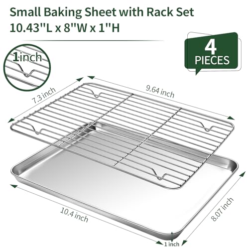 Baking Sheet with Cooling Rack Set(2 Baking Pans+2 Baking Racks), CEKEE Stainless Steel Non Stick Small Cookie Sheet Set, Size 10.39 x 8.07 x 1 Inch, Easy to Clean Small Baking Sheet with Rack Set - size: 10 inch