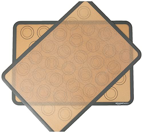Amazon Basics Silicone Baking Mat for Macarons, Non-Stick, Food Safe, Reusable, Oven-Safe, 16.5" x 11.6", Beige/Gray, 2-Pack - size: 2-Pack, style: Macaron Mat