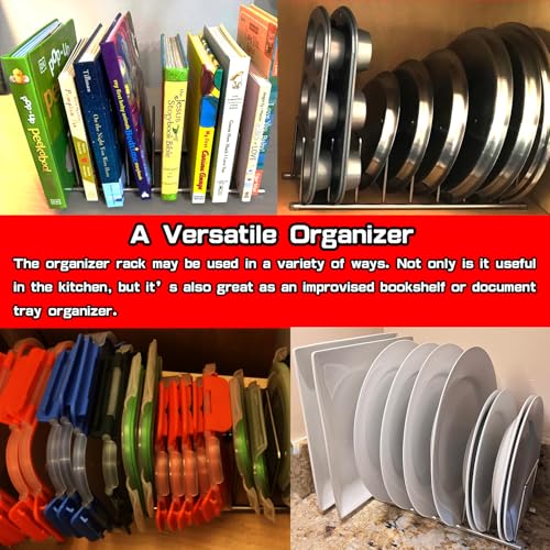 FitWell Kitchen Bakeware Organizer,Plate Racks,Rack for Plastic Lids,Cutting Boards,Cookie Sheets,Pots & Pans Holder,Compact Kitchen Storage,Cabinet Organizer (Chrome) - color: Chrome