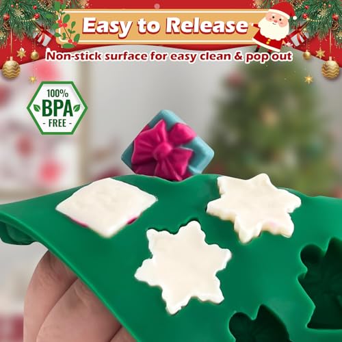 HKNMTT Christmas Silicone Molds for Xmas Candy Chocolate Wax Decor, 84 Cavity 7 Shapes Gummy Mould, Including Santa Gift Box Snowflake Bell Glove Tree Gingerbread Food Grade Holiday Baking DIY Moulds - style: 7 Shaped Xmas 2PCS