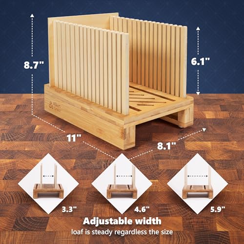 Albert & Grace Adjustable Bamboo Bread Slicer with Folding Guides