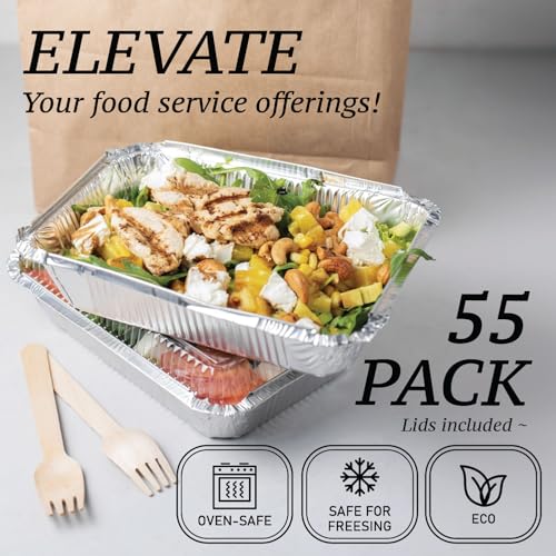 (55 Count) 2.25LB Aluminum Containers with Lids (8.5"x6") - Disposable Foil Container for Takeout, Baking, Freezing, Food Storage - Aluminum Pans with Lids, To Go Containers - size: 2.25 lb - 55 Pack