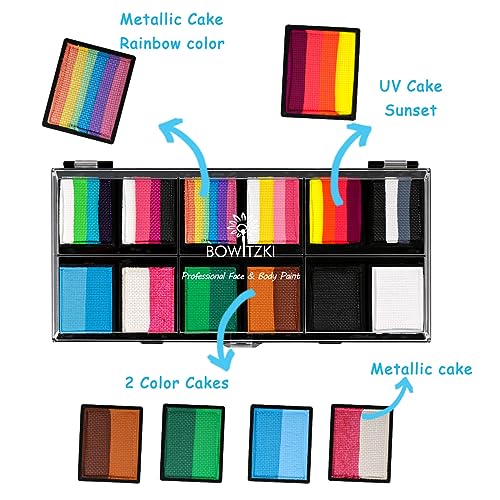 Bowitzki Face Paint Kit for Kids Split Cake Professional Body Painting Stencil One Stroke Non Toxic Rainbow Flora Unicorn Makeup Halloween Christmas Easter - Carnival