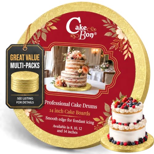 Cakebon Cake Boards 14" Gold Round Cake Drums 1/2" Thick Smooth Edge 1Pack - color: Gold, size: 14 Inch