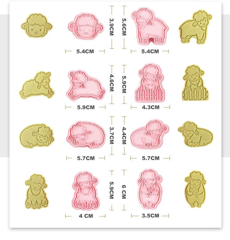 Sheep Cookie Cutters,Animal Cookie Stamps Set 8pcs (Sheep) - color: Sheep