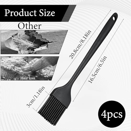 JJUNW 4PCS Silicone Pastry Brushes, Heat Resistant Oil Baking Brushes