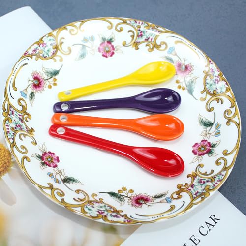 Mini Spoons for Spices, Ceramic Spoon 3.5 inch for Spice Jars, Espresso Spoons, Small Seasoning Spoon for Salt, Coffee, Sugar, Powder and Pepper (Yellow spoon A set of 4) - color: Yellow spoon A set of 4