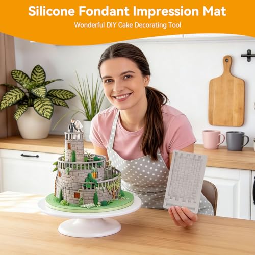 Fondant Impression Mat, Silicone Brick Wall Pattern Lace Mat Silicone Imprint Mold Sugarcraft Wedding Cake Decorating Tools Chocolate Sugar Baking Mold