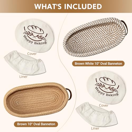 Proofing Basket Banneton Bread Baskets Sourdough Proofing Basket 2Pcs Oval - color: A4-Brown