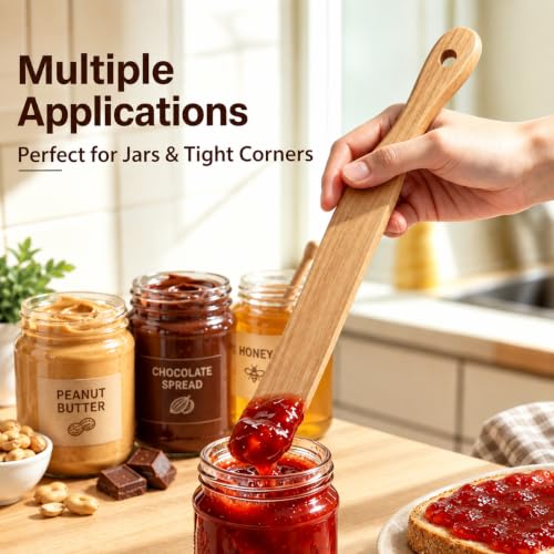 Spurtle for Sourdough Starter, Dough Mixing, Reaching Jar Bottom, High Moisture Resistant Natural Teak Wood, Wooden Bread Making Tool for Non-Stick Cookware