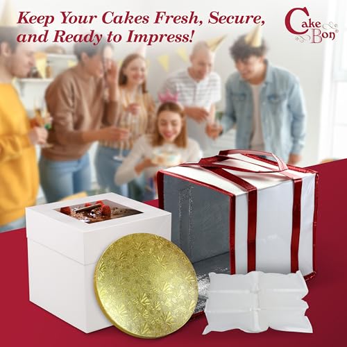 Cakebon 10" Cake Box Drum Insulated Bag Gold Round Smooth 1Pack - size: 10 inch, style: Gold - 4 Pack