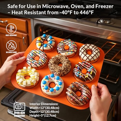 Large Silicone Donut Pan for Baking,9 Cavity Non-Stick Food Molds - color: Orange