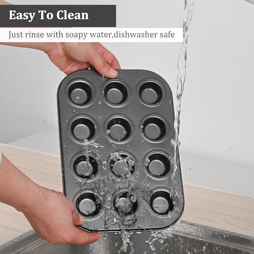 Mini Muffin Pan, Premium Small Cupcake Pans, Carbon Steel 12-Cup Muffin Tin, Versatile Non-Stick Bakeware - color: Black