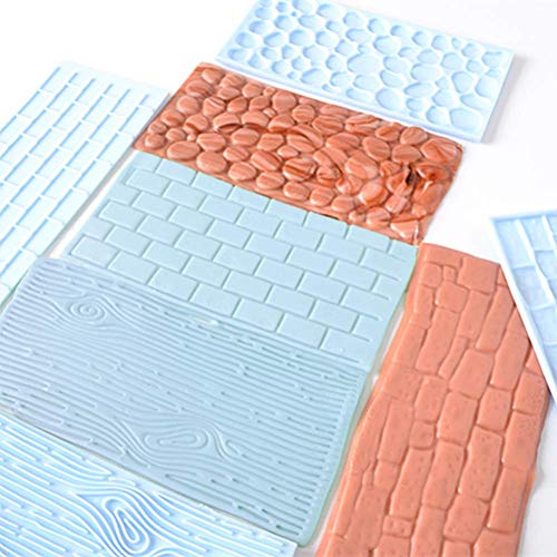 10 Set Fondant Impression Mat Mold Lace Embossing Mat Tree Bark/Brick Wall/Flower/Stone Wall Fondant Impression Mats Texture Design for Cupcake Border Decoration