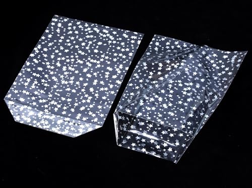 50pcs 9x12 inch Bottom Gusset Silver Star Printed Clear Cellophane Gift Wrap Bags with 5" Twist Ties - color: Silver Star, size: 9X12inch(50 Pcs)