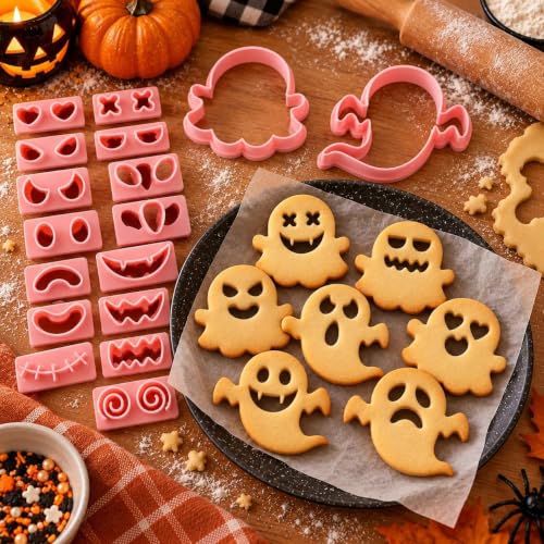 Ghost Halloween Cookie Stamps Set, 10 Pieces 3D Pressable Cookie Cutters - color: Ghost