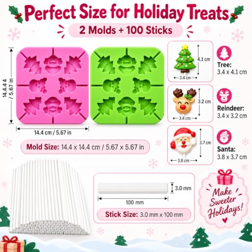 Christmas Molds Silicone, 60 Cavity Christmas Candy Molds (2Pcs) - color: 2pcs Xmas lollipop
