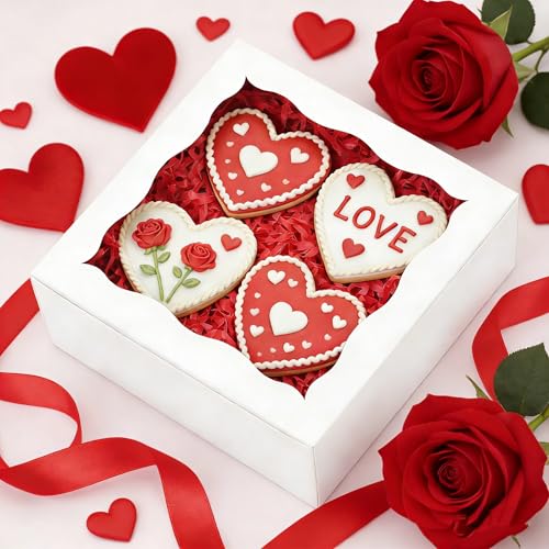 20pcs White Cookie Boxes 5x5x2.5 Inch Bakery Boxes with window