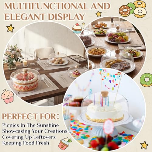 Novabright 3 Pcs Cake Dome, 7" 9" 11" Clear Acrylic Wood Handle Cover