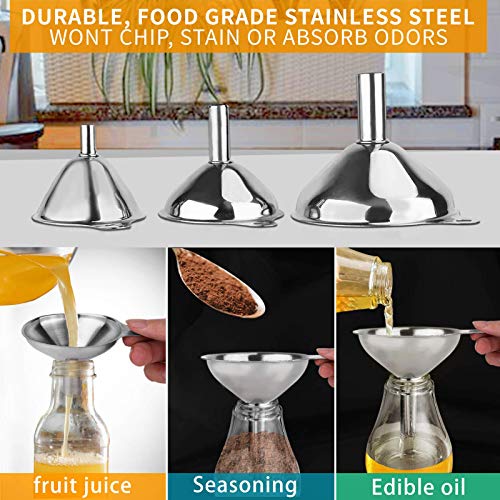 Stainless Steel Funnel Set, 3 Small Funnels for Kitchen Use Filling Bottles