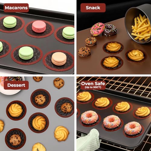 Silicone Coasters for Drinks, 2-in-1 Silicone Coaster & Baking Mat Set, 16-Pack Mini Macaron Baking Mats with Tray, Non-Slip, Heat Resistant to 500°F, Dishwasher Safe