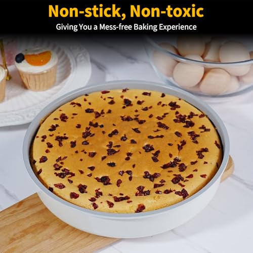 9.5 Inch Round Cake Pan,Cast Aluminum Bakeware Ceramic Nonstick for Cake Baking,Oven and Dishwasher Safe(Beige) - color: Beige, size: 9.5 Inch - 1 Piece