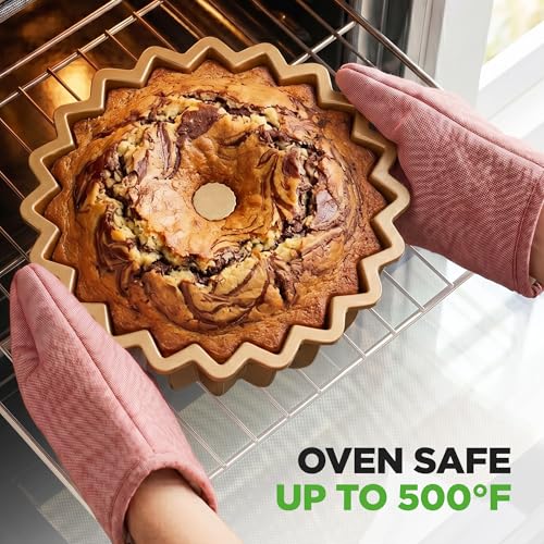 NutriChef Spring Water Fluted Cake Pan, Extra Thick Non-Stick Aluminum Baking Pan, Even Baking and Browning, Oven Safe, PFOA Free, Perfect for Cakes, Bread, and More, 9.4” x 4.2” - style: Spring Water