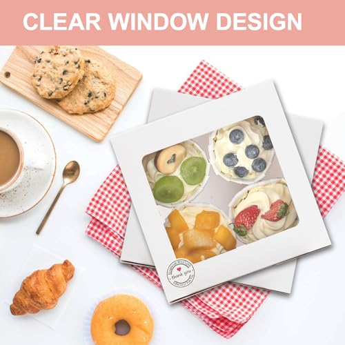 OAMCEG Cupcake Boxes with Window, 6x6x3 Inches Cookie Boxes,50 Pack,White - color: white-stickersA-50pcs