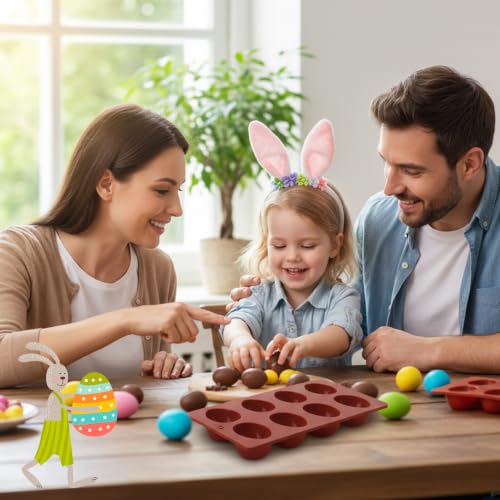 3Pcs 8-Cavity Easter Silicone Egg Molds, Egg Shaped Cake Pop Mold, Baking Supplies for Making Chocolate Jello Candy Dessert Muffin Mousse Pastry (Brick Red) - color: Brick Red
