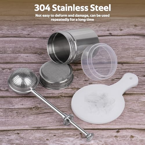 2 Pack Powdered Sugar Shaker Duster, Stainless Steel Cinnamon Sugar Shaker & Flour Duster Set, Spring Flour Sifter with 16Pcs Coffee Stencils for Baking, Coffee