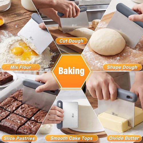 Dough Scraper Set of 4, Stainless Steel & Platinum Silicone Grip, 5"x3.78" - color: Grey-4 Pack