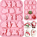 3 Pack Christmas Silicone Baking Mold, Christmas Tree Holiday Silicone Molds Soap Candy Molds for Chocolate Jello Snowman Gingerbread Snowflakes Socks Bells Santa Baking Mold (Xmas-Pink) - color: Xmas-Pink
