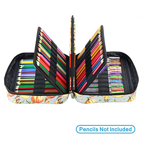YOUSHARES Colored Pencil Case 220 Slots Pen Case Organizer With Handy Wrap & Zipper, Multilayer Holder for Prismacolor Colored Pencils & Gel Pen (Pumpkin) - color: Pumpkin