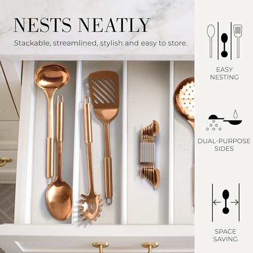Styled Settings Copper Measuring Spoons Set with Leveler, 8-Piece - color: White & Copper