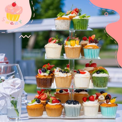 Tiered Cupcake Display Stand Rotatable Cake and Cupcake Tower Stand Combo Clear Acrylic Cake Holder with Tiered Tray for Dessert Pastry Birthday Wedding Party Table(4 Tire and Rectangle) - color: 4 Tire and Rectangle