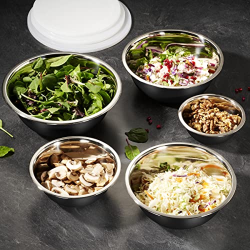10-Piece Stainless Steel Mixing Bowl Set with Lids for Food Prep & Storage - color: Black Bowls - With White Lids