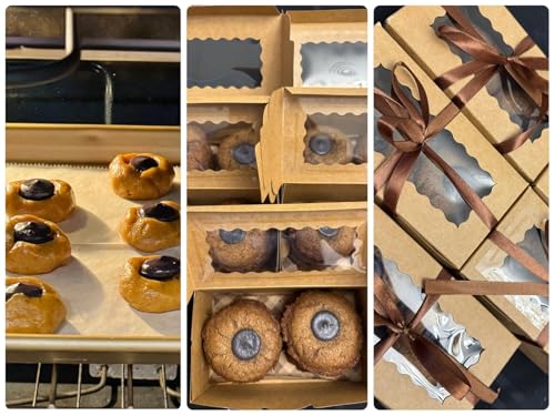 65 PCS Bakery Boxes with Window Brown - 6.29x3.54x2.95 Inches Cookie, Pastry, Treat, Cupcake, Cake, Dessert Boxes, Small Gift Boxes for Party, Business(Kraft) - color: Kraft